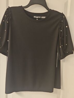 Karl Lagerfeld Black Short-Sleeve Top with Gold Studs